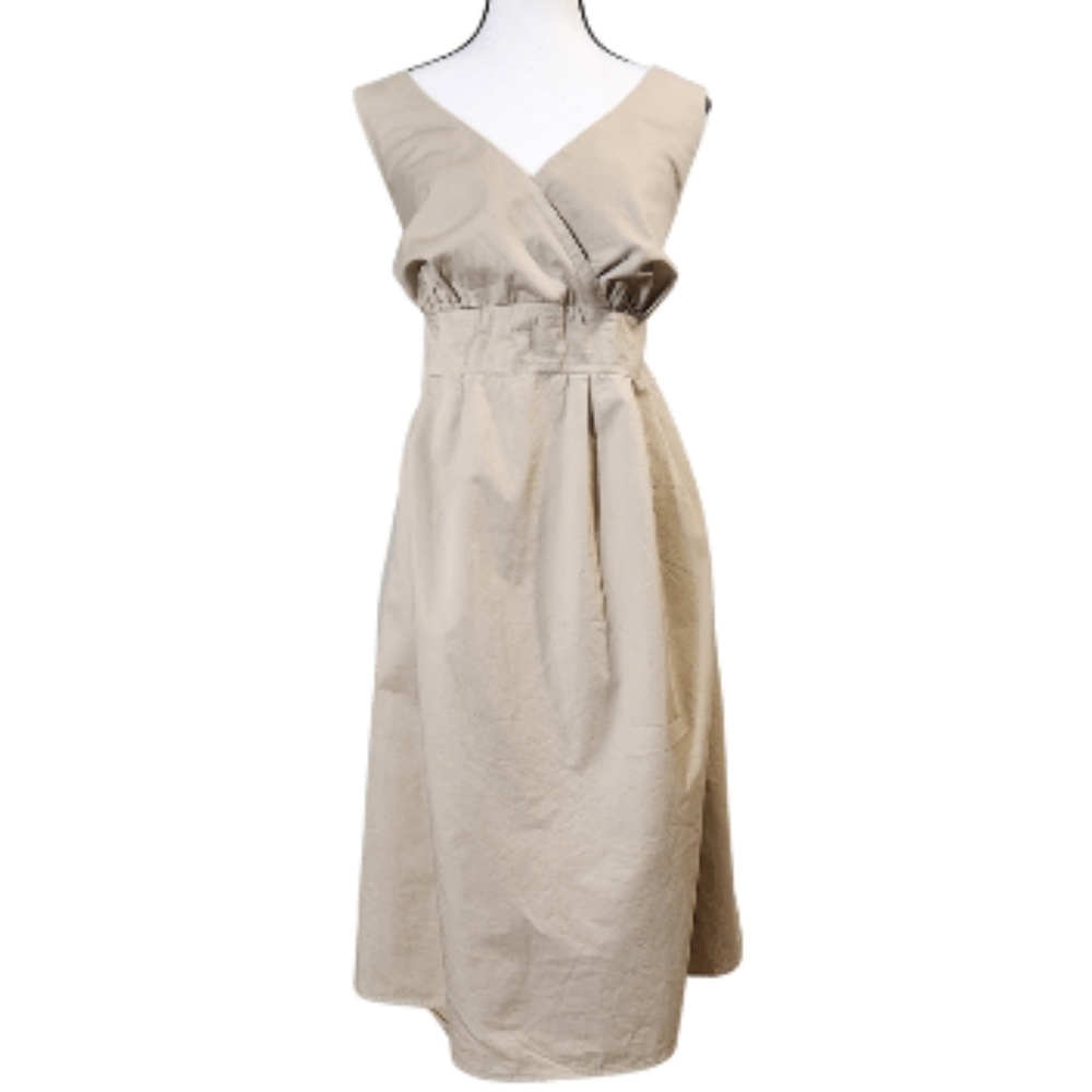 𝅺Size 20 Crossover Midi  dress Tan color 100% Cotton LANE BRYANT